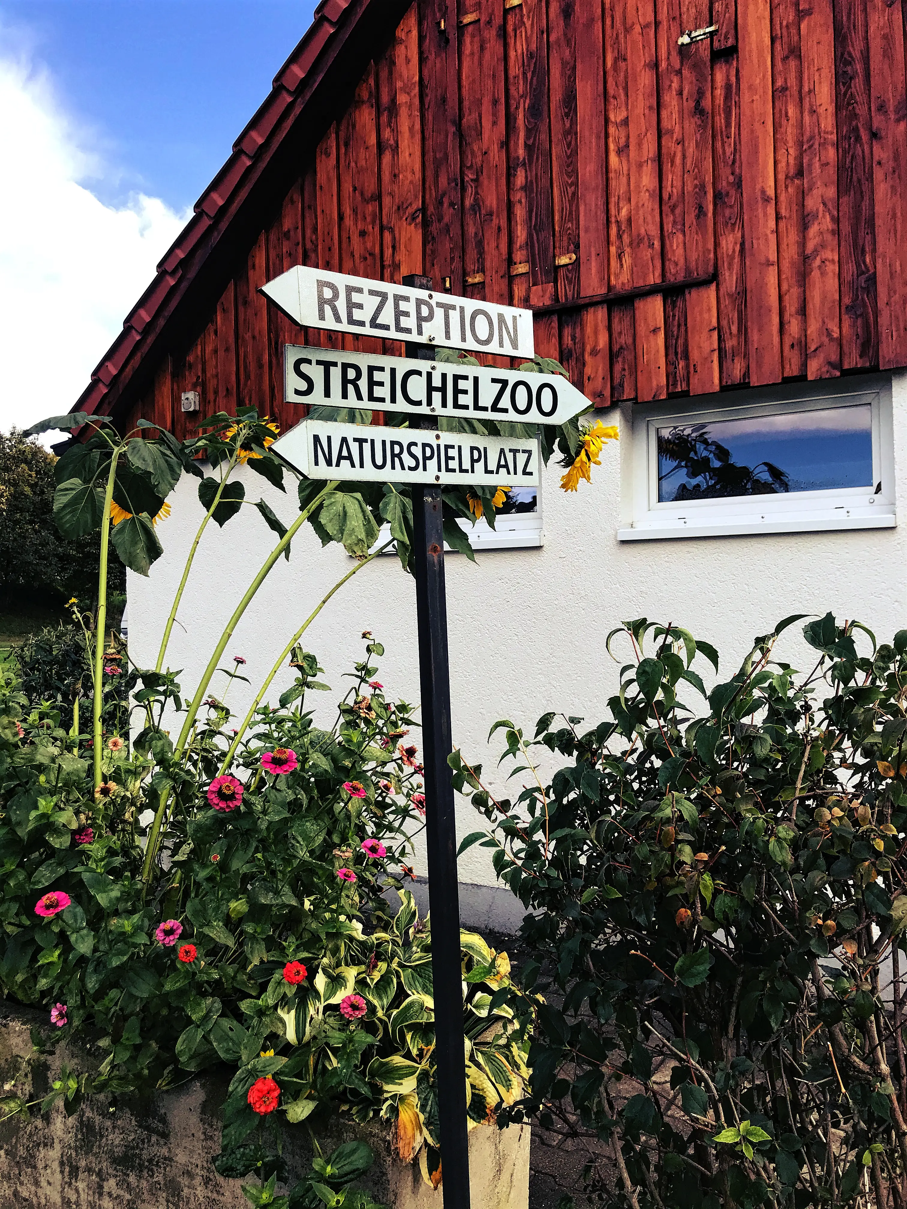 Wegweiser führen die Besucher des Campingplatzes durch die weitläufige Anlage.