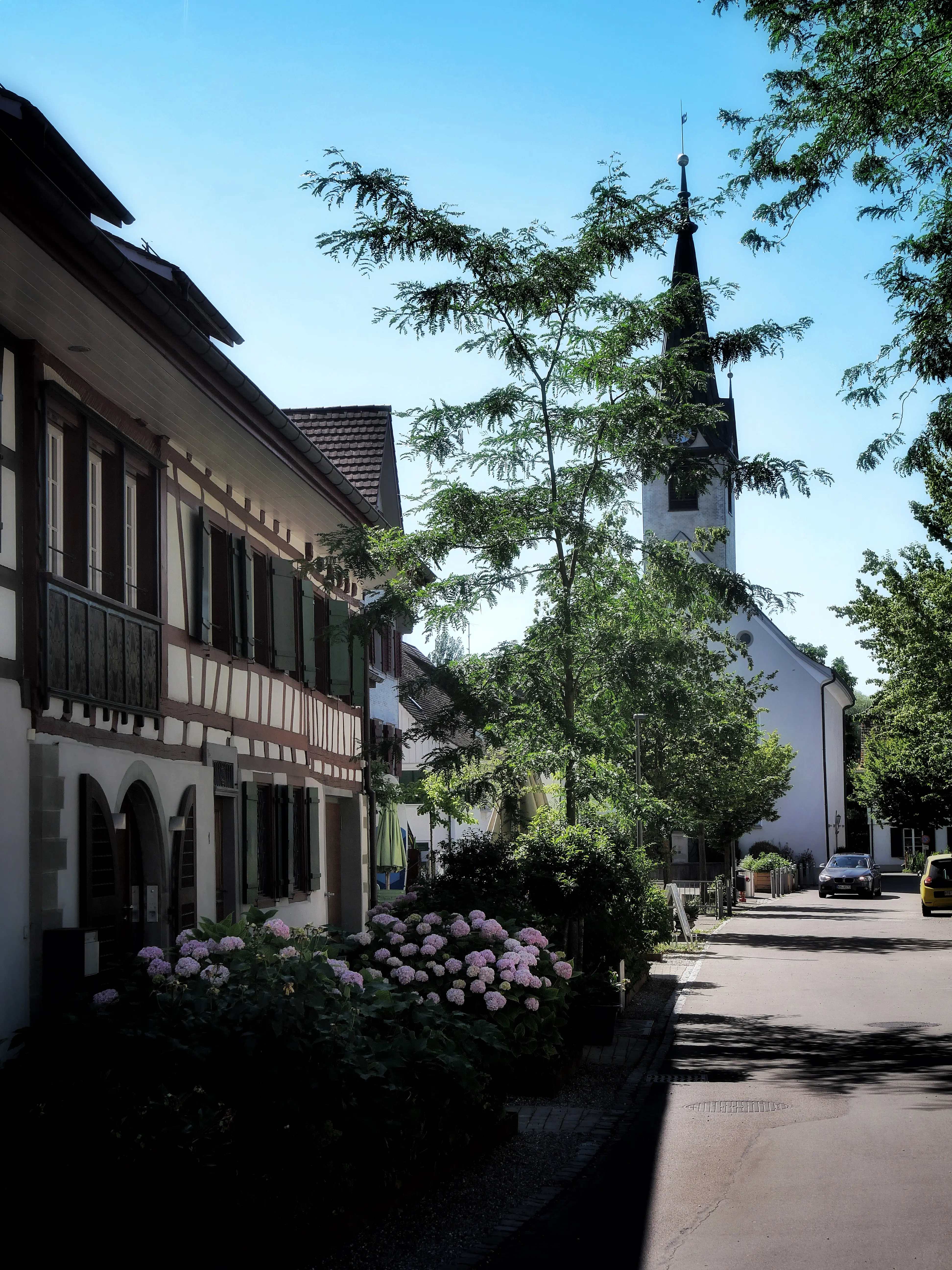Das Schweizer Örtchen Gottlieben zeichnet sich durch seine schönen Fachwerkhäuser und direkte Lage am Seerhein aus.